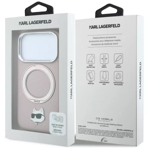 Karl Lagerfeld - Leather Ring Stand 360 C Pin MagSafe (KLHMP18LPSRSCHHP) - iPhone 18 Pro / iPhone 17 Pro - Pink