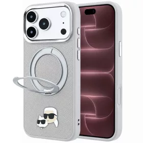   Karl Lagerfeld - Leather Ring Stand 360 KC Pin MagSafe (KLHMP18XPSRSKCHG) - iPhone 18 Pro Max / iPhone 17 Pro Max - Grey