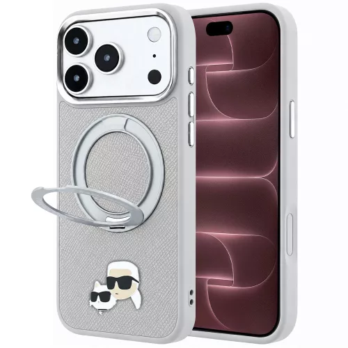 Karl Lagerfeld - Leather Ring Stand 360 KC Pin MagSafe (KLHMP18XPSRSKCHG) - iPhone 18 Pro Max / iPhone 17 Pro Max - Grey