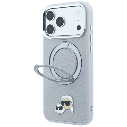 Karl Lagerfeld - Leather Ring Stand 360 KC Pin MagSafe (KLHMP18XPSRSKCHG) - iPhone 18 Pro Max / iPhone 17 Pro Max - Grey