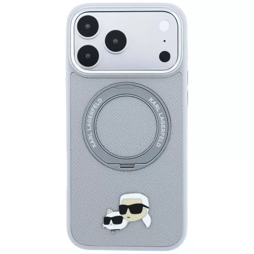 Karl Lagerfeld - Leather Ring Stand 360 KC Pin MagSafe (KLHMP18XPSRSKCHG) - iPhone 18 Pro Max / iPhone 17 Pro Max - Grey