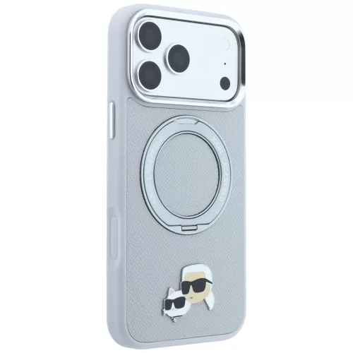 Karl Lagerfeld - Leather Ring Stand 360 KC Pin MagSafe (KLHMP18XPSRSKCHG) - iPhone 18 Pro Max / iPhone 17 Pro Max - Grey