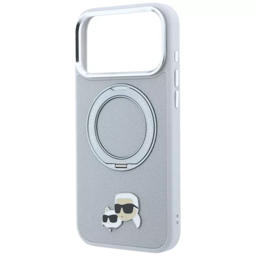 Karl Lagerfeld - Leather Ring Stand 360 KC Pin MagSafe (KLHMP18XPSRSKCHG) - iPhone 18 Pro Max / iPhone 17 Pro Max - Grey