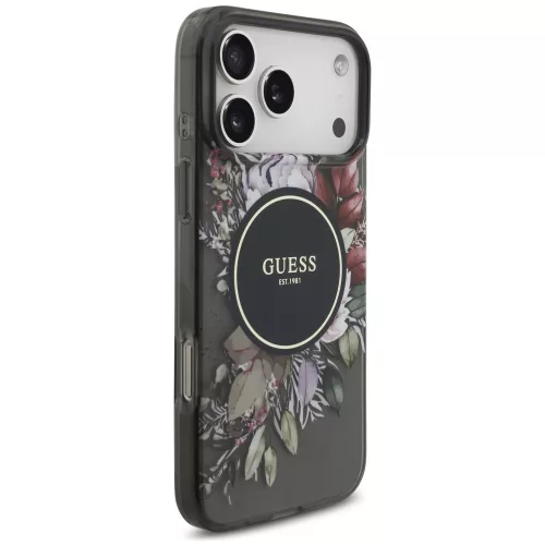 Guess - IML Flowers with Pearl Strap MagSafe (GUHMP18LHFWBRCESK) - iPhone 18 Pro / iPhone 17 Pro - Black