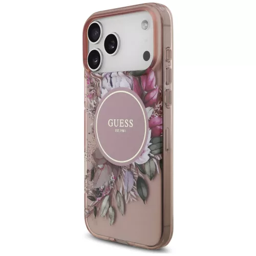 Guess - IML Flowers with Pearl Strap MagSafe (GUHMP18XHFWBRCESP) - iPhone 18 Pro Max / iPhone 17 Pro Max - Pink