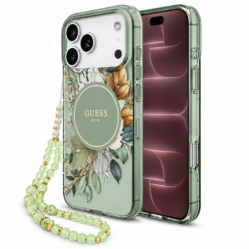 Guess - IML Flowers with Pearl Strap MagSafe (GUHMP18XHFWBRCESN) - iPhone 18 Pro Max / iPhone 17 Pro Max - Green