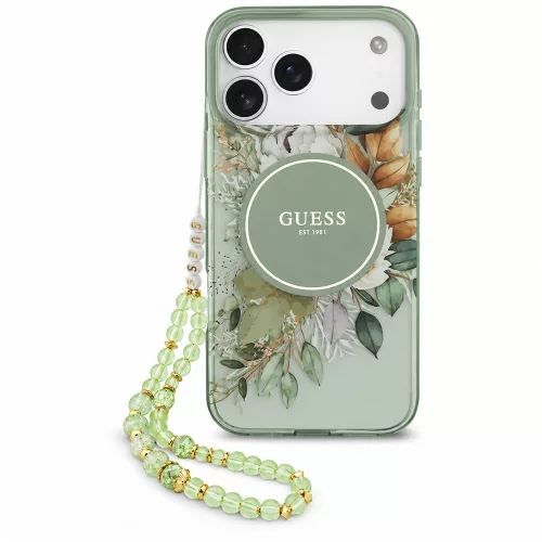 Guess - IML Flowers with Pearl Strap MagSafe (GUHMP18XHFWBRCESN) - iPhone 18 Pro Max / iPhone 17 Pro Max - Green