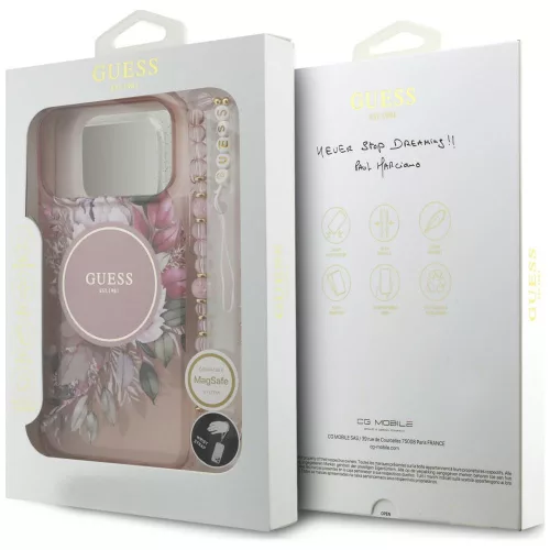 Guess - IML Flowers with Pearl Strap MagSafe (GUHMP18LHFWBRCESP) - iPhone 18 Pro / iPhone 17 Pro - Pink