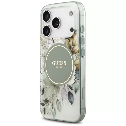 Guess - IML Flowers with Pearl Strap MagSafe (GUHMP18LHFWBRCESN) - iPhone 18 Pro / iPhone 17 Pro - Green