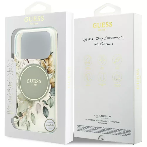 Guess - IML Flowers with Pearl Strap MagSafe (GUHMP18LHFWBRCESN) - iPhone 18 Pro / iPhone 17 Pro - Green