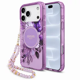   Guess - IML Flowers with Pearl Strap MagSafe (GUHMP18LHFWBRCESU) - iPhone 18 Pro / iPhone 17 Pro - Purple
