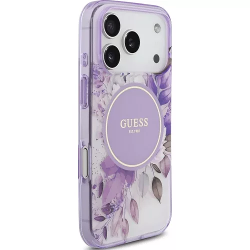 Guess - IML Flowers with Pearl Strap MagSafe (GUHMP18LHFWBRCESU) - iPhone 18 Pro / iPhone 17 Pro - Purple