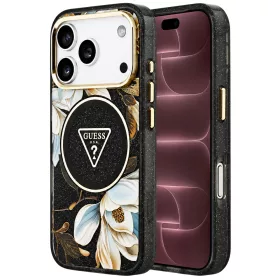   Guess - IML Metal Glitter Flowers Triangle MagSafe (GUHMP18XHFLPEDK) - iPhone 18 Pro Max / iPhone 17 Pro Max - Black