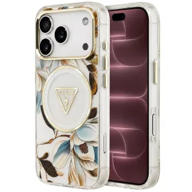   Guess - IML Metal Glitter Flowers Triangle MagSafe (GUHMP18XHFLPEDH) - iPhone 18 Pro Max / iPhone 17 Pro Max - White