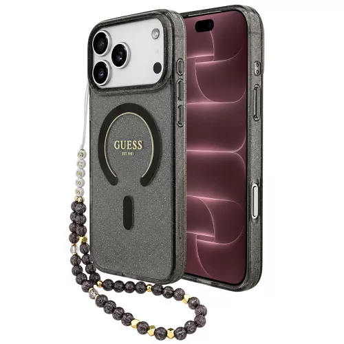 Guess - IML Glitter with Pearl Strap MagSafe (GUHMP18XHGCRELSK) - iPhone 18 Pro Max / iPhone 17 Pro Max - Black