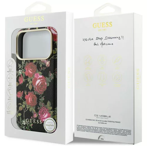 Guess - Blossom Roses Print MagSafe (GUHMP18L6PWGTBEK) - iPhone 18 Pro / iPhone 17 Pro - Black