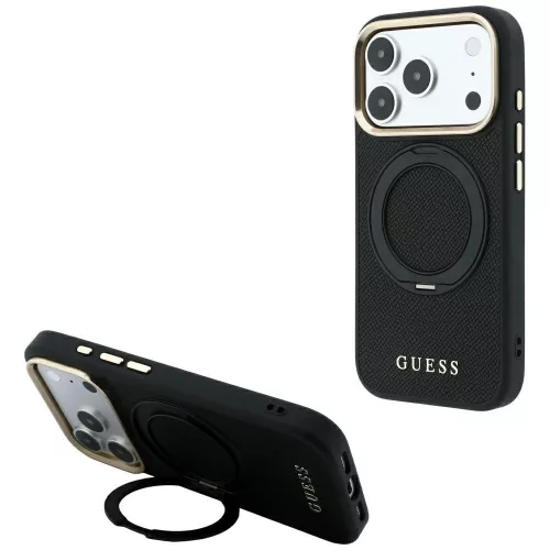 Guess - Grained Leather Ring Stand 360 Classic Logo MagSafe (GUHMP18L6PSGRSCLK) - iPhone 18 Pro / iPhone 17 Pro - Black