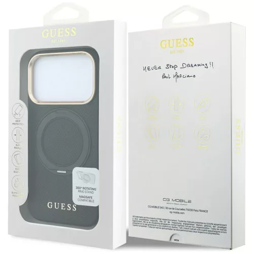 Guess - Grained Leather Ring Stand 360 Classic Logo MagSafe (GUHMP18L6PSGRSCLK) - iPhone 18 Pro / iPhone 17 Pro - Black