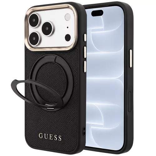 Guess - Grained Leather Ring Stand 360 Classic Logo MagSafe (GUHMP18L6PSGRSCLK) - iPhone 18 Pro / iPhone 17 Pro - Black