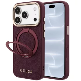   Guess - Grained Leather Ring Stand 360 Classic Logo MagSafe (GUHMP18L6PSGRSCLU) - iPhone 18 Pro / iPhone 17 Pro - Burgundy