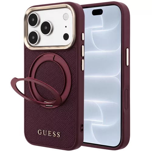 Guess - Grained Leather Ring Stand 360 Classic Logo MagSafe (GUHMP18L6PSGRSCLU) - iPhone 18 Pro / iPhone 17 Pro - Burgundy