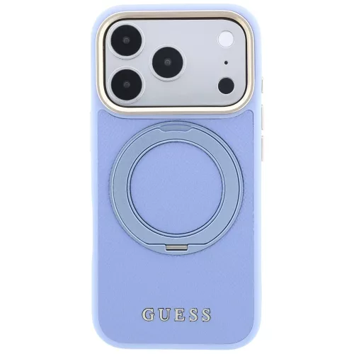 Guess - Grained Leather Ring Stand 360 Classic Logo MagSafe (GUHMP18L6PSGRSCLB) - iPhone 18 Pro / iPhone 17 Pro - Light Blue