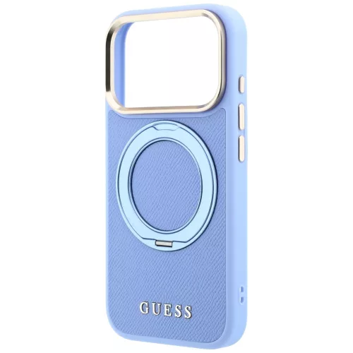 Guess - Grained Leather Ring Stand 360 Classic Logo MagSafe (GUHMP18L6PSGRSCLB) - iPhone 18 Pro / iPhone 17 Pro - Light Blue