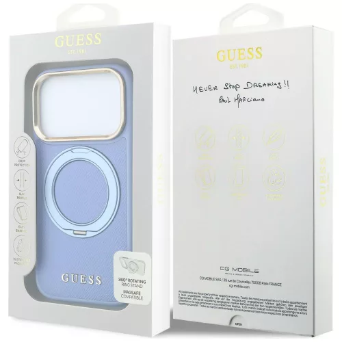 Guess - Grained Leather Ring Stand 360 Classic Logo MagSafe (GUHMP18L6PSGRSCLB) - iPhone 18 Pro / iPhone 17 Pro - Light Blue