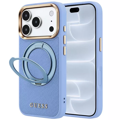 Guess - Grained Leather Ring Stand 360 Classic Logo MagSafe (GUHMP18L6PSGRSCLB) - iPhone 18 Pro / iPhone 17 Pro - Light Blue