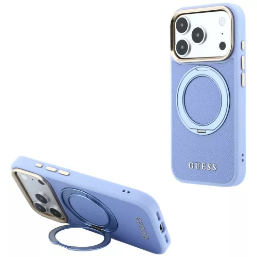 Guess - Grained Leather Ring Stand 360 Classic Logo MagSafe (GUHMP18X6PSGRSCLB) - iPhone 18 Pro Max / iPhone 17 Pro Max - Light Blue