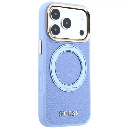 Guess - Grained Leather Ring Stand 360 Classic Logo MagSafe (GUHMP18X6PSGRSCLB) - iPhone 18 Pro Max / iPhone 17 Pro Max - Light Blue