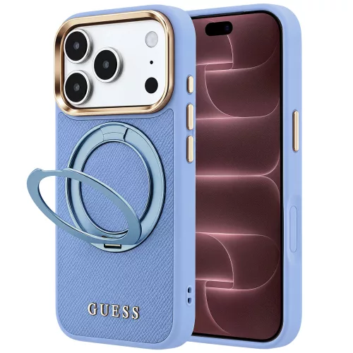 Guess - Grained Leather Ring Stand 360 Classic Logo MagSafe (GUHMP18X6PSGRSCLB) - iPhone 18 Pro Max / iPhone 17 Pro Max - Light Blue