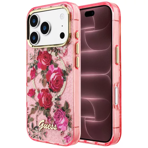 Guess - IML Glitter Blossom Roses MagSafe (GUHMP18X6HTBGSLP) - iPhone 18 Pro Max / iPhone 17 Pro Max - Pink