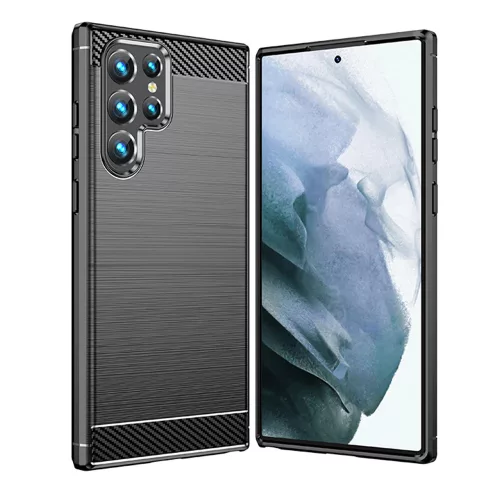 Techsuit - Carbon szilikon tok - Samsung Galaxy S22 Ultra - Fekete