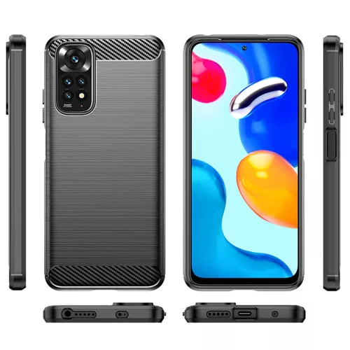 Techsuit - Carbon szilikon tok - Xiaomi Redmi Note 11 / Note 11S - Fekete