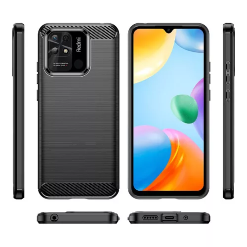 Techsuit - Carbon szilikon tok - Xiaomi Redmi 10C - Fekete