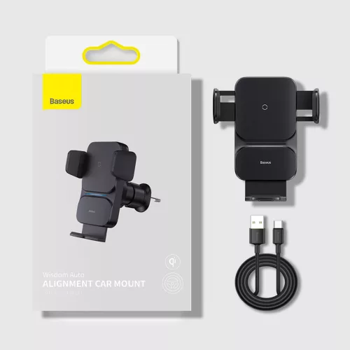 Baseus - Autós tartó vezeték nélküli töltéssel Wisdom Alignment (CGZX000001) - Szellőzőrácsra, 15W - Black